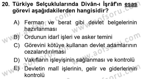 Türkiye Selçuklu Tarihi Dersi 2019 - 2020 Yılı (Final) Dönem Sonu Sınav Soruları 20. Soru