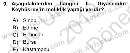Türkiye Selçuklu Tarihi Dersi 2019 - 2020 Yılı (Final) Dönem Sonu Sınav Soruları 9. Soru