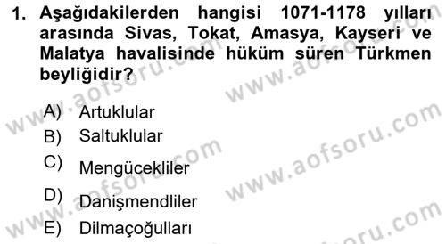 Türkiye Selçuklu Tarihi Dersi 2020 - 2021 Yılı Yaz Okulu Sınav Soruları 1. Soru