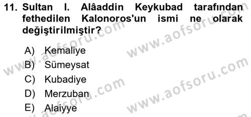 Türkiye Selçuklu Tarihi Dersi 2020 - 2021 Yılı Yaz Okulu Sınav Soruları 11. Soru