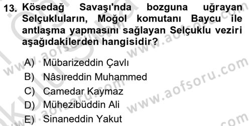 Türkiye Selçuklu Tarihi Dersi 2020 - 2021 Yılı Yaz Okulu Sınav Soruları 13. Soru