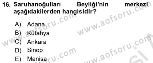 Türkiye Selçuklu Tarihi Dersi 2020 - 2021 Yılı Yaz Okulu Sınav Soruları 16. Soru
