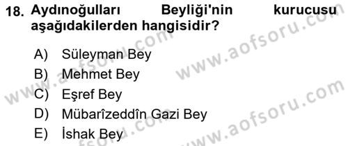 Türkiye Selçuklu Tarihi Dersi 2020 - 2021 Yılı Yaz Okulu Sınav Soruları 18. Soru