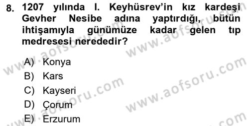 Türkiye Selçuklu Tarihi Dersi 2020 - 2021 Yılı Yaz Okulu Sınav Soruları 8. Soru
