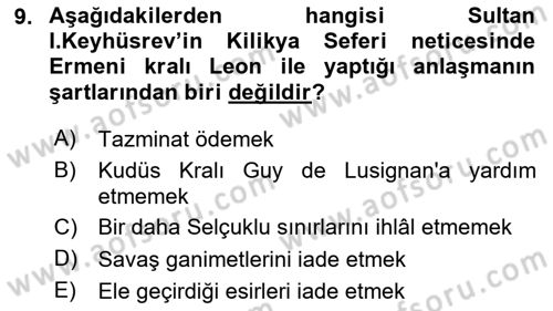 Türkiye Selçuklu Tarihi Dersi 2020 - 2021 Yılı Yaz Okulu Sınav Soruları 9. Soru