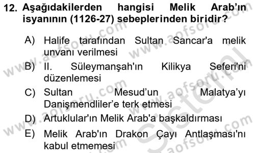 Türkiye Selçuklu Tarihi Dersi Ara Sınavı Deneme Sınav Soruları 12. Soru