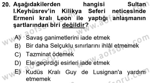 Türkiye Selçuklu Tarihi Dersi 2021 - 2022 Yılı (Vize) Ara Sınav Soruları 20. Soru