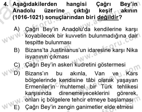 Türkiye Selçuklu Tarihi Dersi 2021 - 2022 Yılı (Vize) Ara Sınav Soruları 4. Soru