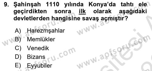 Türkiye Selçuklu Tarihi Dersi Ara Sınavı Deneme Sınav Soruları 9. Soru