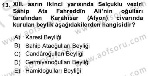 Türkiye Selçuklu Tarihi Dersi 2021 - 2022 Yılı (Final) Dönem Sonu Sınav Soruları 13. Soru