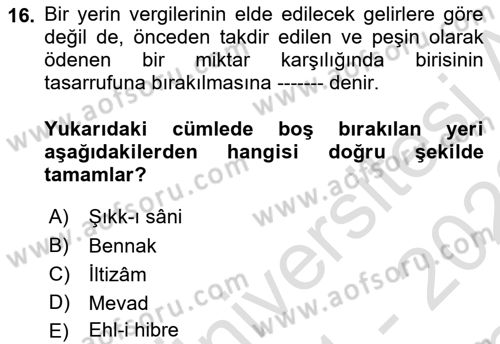 Türkiye Selçuklu Tarihi Dersi 2021 - 2022 Yılı (Final) Dönem Sonu Sınav Soruları 16. Soru