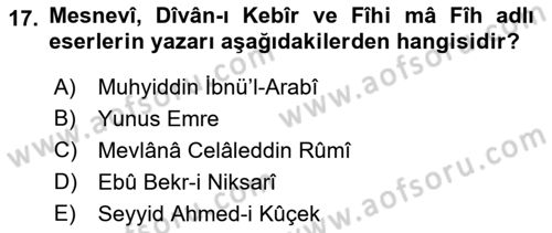 Türkiye Selçuklu Tarihi Dersi 2021 - 2022 Yılı (Final) Dönem Sonu Sınav Soruları 17. Soru