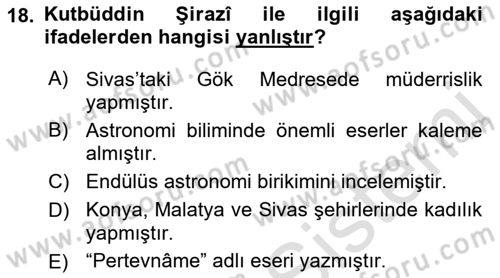 Türkiye Selçuklu Tarihi Dersi 2021 - 2022 Yılı (Final) Dönem Sonu Sınav Soruları 18. Soru