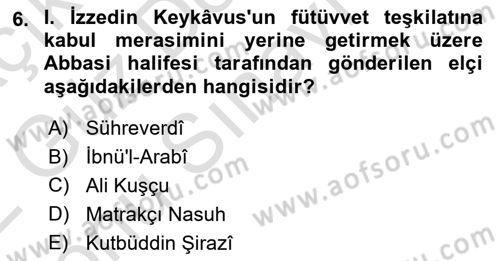 Türkiye Selçuklu Tarihi Dersi 2021 - 2022 Yılı (Final) Dönem Sonu Sınav Soruları 6. Soru