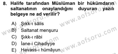 Türkiye Selçuklu Tarihi Dersi 2021 - 2022 Yılı (Final) Dönem Sonu Sınav Soruları 8. Soru