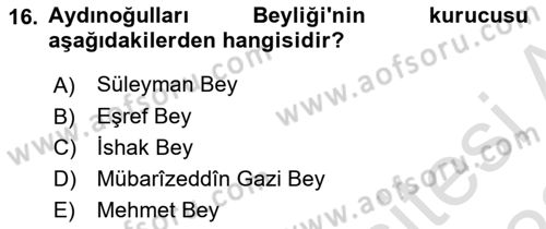 Türkiye Selçuklu Tarihi Dersi 2021 - 2022 Yılı Yaz Okulu Sınav Soruları 16. Soru