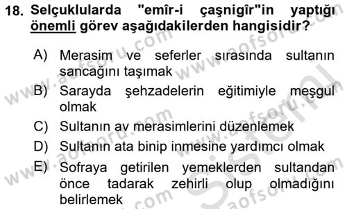 Türkiye Selçuklu Tarihi Dersi 2021 - 2022 Yılı Yaz Okulu Sınav Soruları 18. Soru