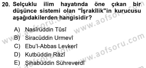 Türkiye Selçuklu Tarihi Dersi 2021 - 2022 Yılı Yaz Okulu Sınav Soruları 20. Soru