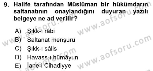 Türkiye Selçuklu Tarihi Dersi 2021 - 2022 Yılı Yaz Okulu Sınav Soruları 9. Soru