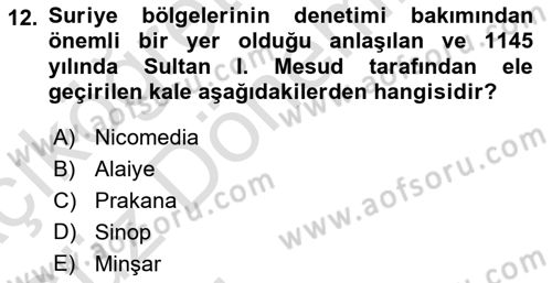 Türkiye Selçuklu Tarihi Dersi 2022 - 2023 Yılı (Vize) Ara Sınav Soruları 12. Soru