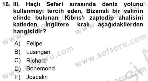 Türkiye Selçuklu Tarihi Dersi 2022 - 2023 Yılı (Vize) Ara Sınav Soruları 16. Soru