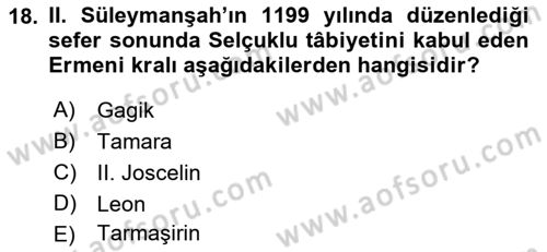 Türkiye Selçuklu Tarihi Dersi 2022 - 2023 Yılı (Vize) Ara Sınav Soruları 18. Soru