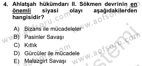Türkiye Selçuklu Tarihi Dersi 2022 - 2023 Yılı (Vize) Ara Sınav Soruları 4. Soru