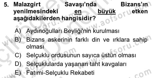 Türkiye Selçuklu Tarihi Dersi 2022 - 2023 Yılı (Vize) Ara Sınav Soruları 5. Soru