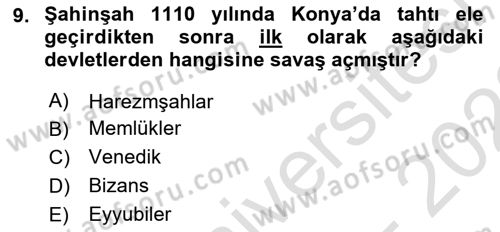 Türkiye Selçuklu Tarihi Dersi 2022 - 2023 Yılı (Vize) Ara Sınav Soruları 9. Soru