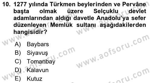 Türkiye Selçuklu Tarihi Dersi 2022 - 2023 Yılı (Final) Dönem Sonu Sınav Soruları 10. Soru