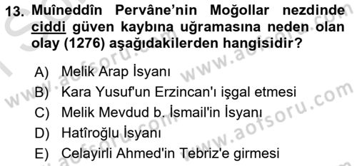 Türkiye Selçuklu Tarihi Dersi 2022 - 2023 Yılı (Final) Dönem Sonu Sınav Soruları 13. Soru