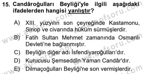 Türkiye Selçuklu Tarihi Dersi 2022 - 2023 Yılı (Final) Dönem Sonu Sınav Soruları 15. Soru