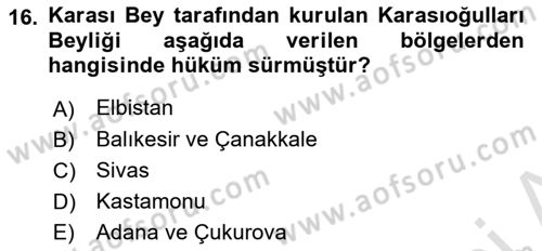 Türkiye Selçuklu Tarihi Dersi 2022 - 2023 Yılı (Final) Dönem Sonu Sınav Soruları 16. Soru