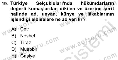 Türkiye Selçuklu Tarihi Dersi 2022 - 2023 Yılı (Final) Dönem Sonu Sınav Soruları 19. Soru
