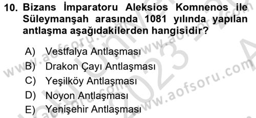 Türkiye Selçuklu Tarihi Dersi Ara Sınavı Deneme Sınav Soruları 10. Soru
