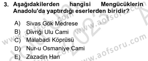 Türkiye Selçuklu Tarihi Dersi Ara Sınavı Deneme Sınav Soruları 3. Soru