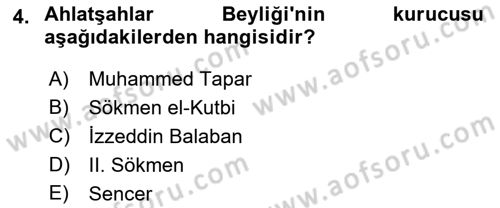 Türkiye Selçuklu Tarihi Dersi Ara Sınavı Deneme Sınav Soruları 4. Soru