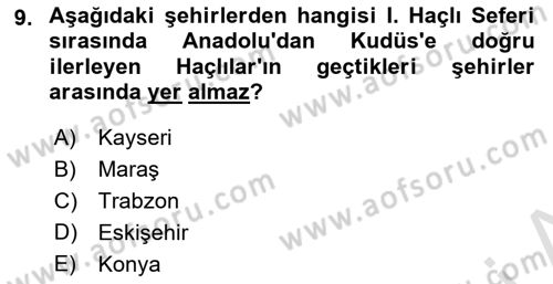 Türkiye Selçuklu Tarihi Dersi Ara Sınavı Deneme Sınav Soruları 9. Soru