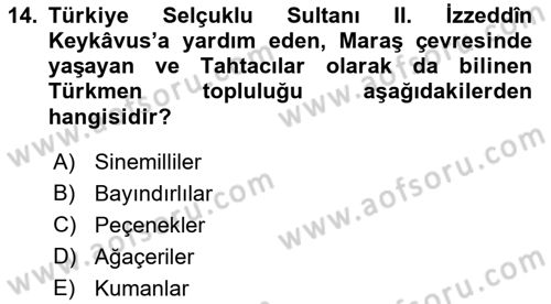 Türkiye Selçuklu Tarihi Dersi 2023 - 2024 Yılı (Final) Dönem Sonu Sınav Soruları 14. Soru