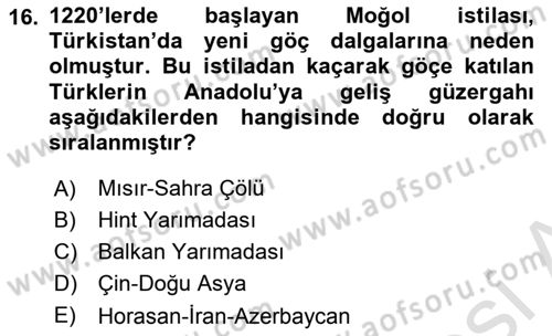 Türkiye Selçuklu Tarihi Dersi 2023 - 2024 Yılı (Final) Dönem Sonu Sınav Soruları 16. Soru
