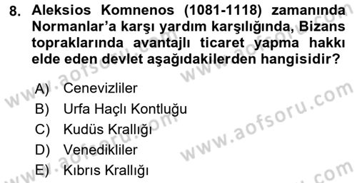 Türkiye Selçuklu Tarihi Dersi 2023 - 2024 Yılı (Final) Dönem Sonu Sınav Soruları 8. Soru