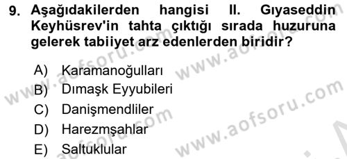Türkiye Selçuklu Tarihi Dersi 2023 - 2024 Yılı (Final) Dönem Sonu Sınav Soruları 9. Soru