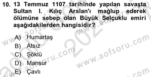 Türkiye Selçuklu Tarihi Dersi 2024 - 2025 Yılı (Vize) Ara Sınav Soruları 10. Soru