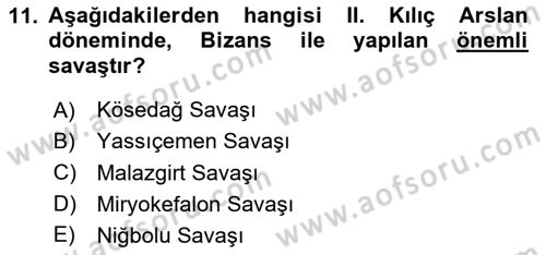 Türkiye Selçuklu Tarihi Dersi 2024 - 2025 Yılı (Vize) Ara Sınav Soruları 11. Soru