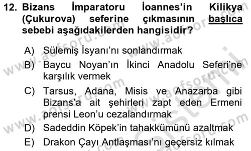 Türkiye Selçuklu Tarihi Dersi 2024 - 2025 Yılı (Vize) Ara Sınav Soruları 12. Soru
