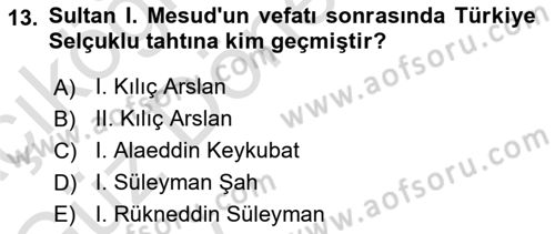 Türkiye Selçuklu Tarihi Dersi 2024 - 2025 Yılı (Vize) Ara Sınav Soruları 13. Soru