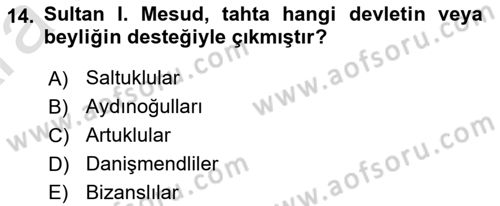 Türkiye Selçuklu Tarihi Dersi 2024 - 2025 Yılı (Vize) Ara Sınav Soruları 14. Soru