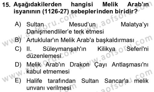 Türkiye Selçuklu Tarihi Dersi 2024 - 2025 Yılı (Vize) Ara Sınav Soruları 15. Soru