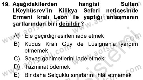 Türkiye Selçuklu Tarihi Dersi 2024 - 2025 Yılı (Vize) Ara Sınav Soruları 19. Soru