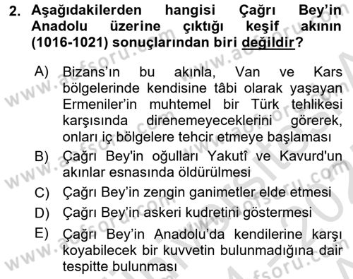 Türkiye Selçuklu Tarihi Dersi 2024 - 2025 Yılı (Vize) Ara Sınav Soruları 2. Soru